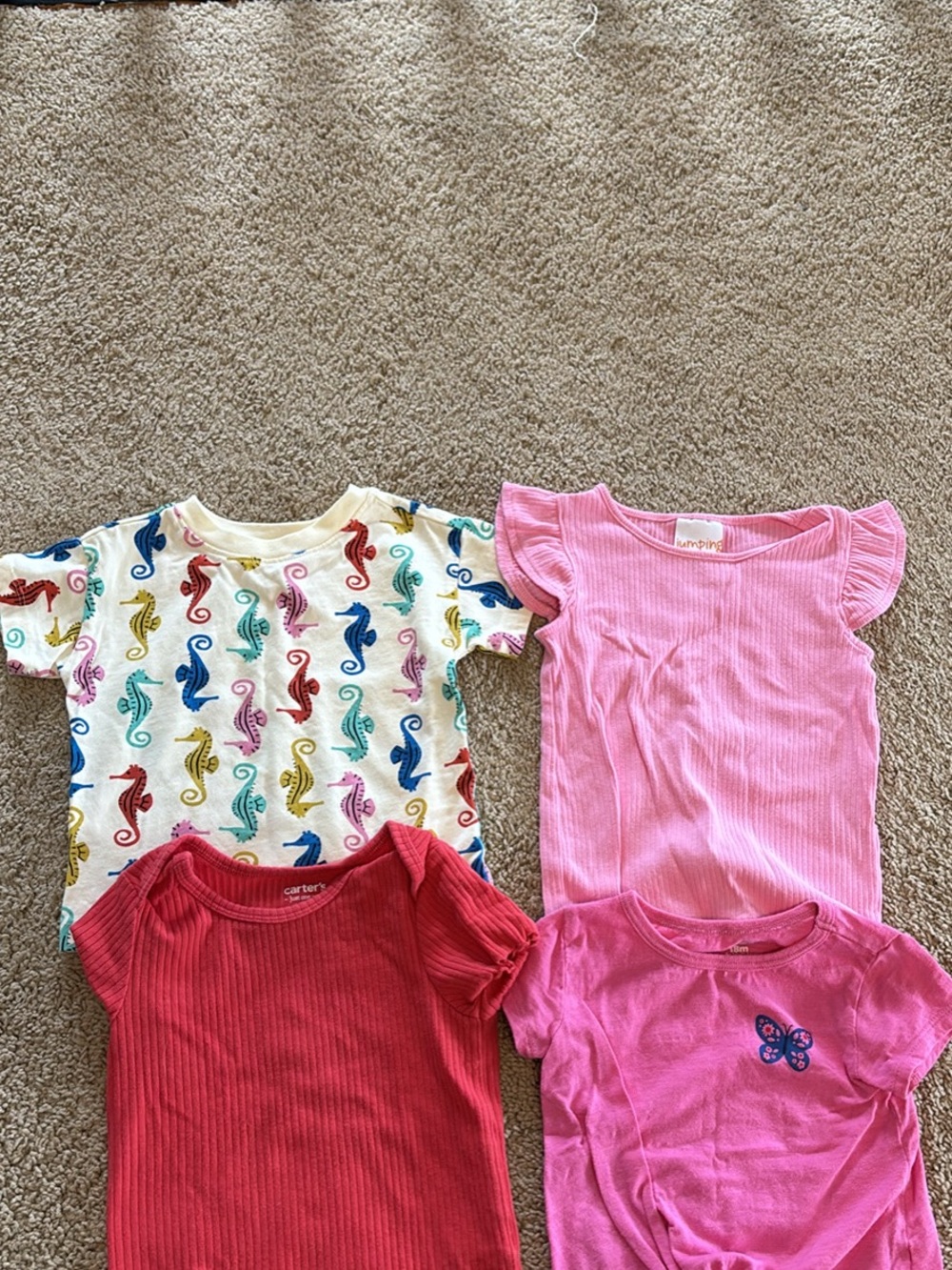 Carter's Pink Ribbed Flutter Sleeve Short Sleeve Tee
